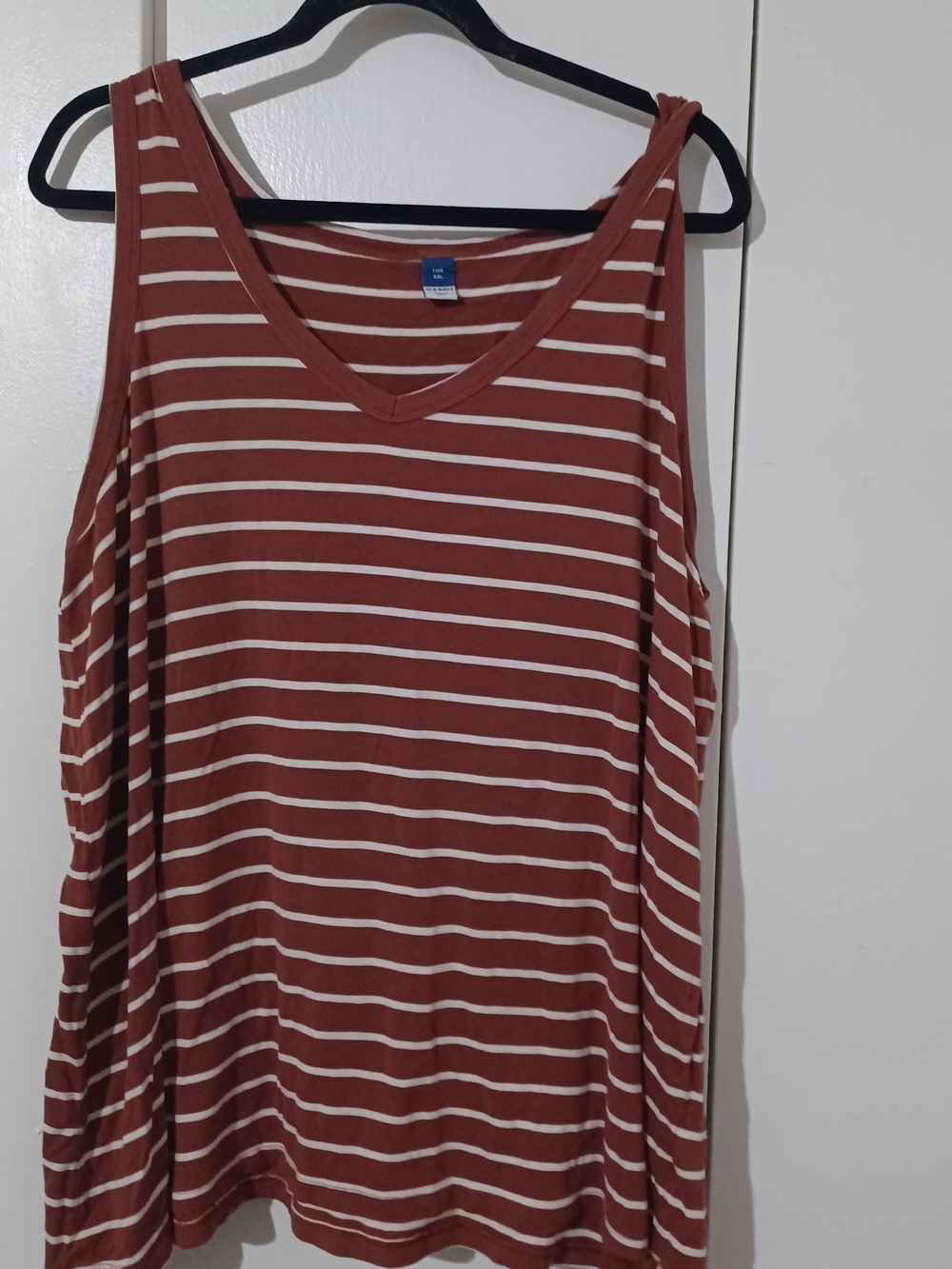 Old Navy Rust-White Striped V-Neck Tank Top